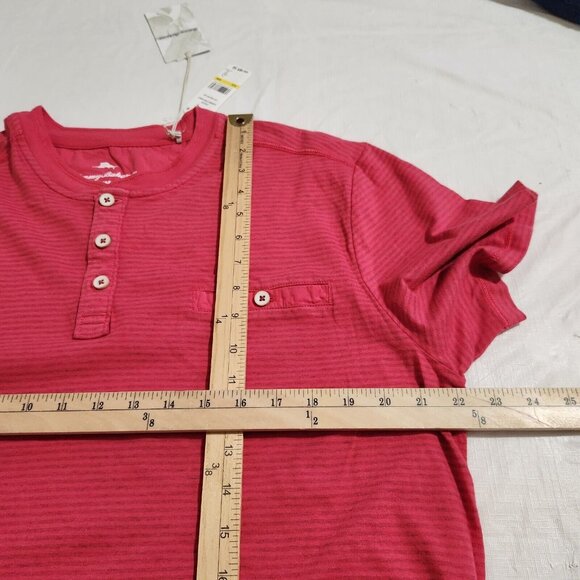 Tommy Bahama Mens Size M Schooner Stripe Henley Tee Short Sleeve Shirt Red ---5 - Picture 5 of 11